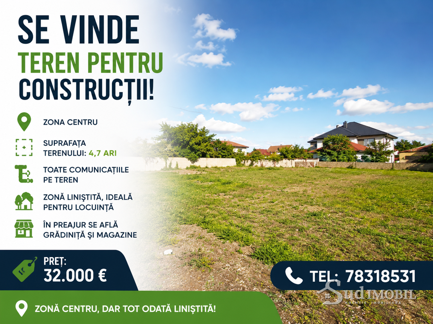 Se vinde teren pentru construcții-zona centru❗️